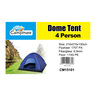 Campmate Dome Tent, 4 Person, 2 x 2 x 1.3 m, Blue, CM15101