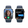 PRE-ORDER Apple Watch Series 9 GPS + Cellular, Silver Stainless Steel Case with Storm Blue Sport Band, 45 mm, M/L, MRMP3