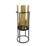 Maple Leaf Home Metal Candle Holder with Amber Glass Tube, Gold/Black