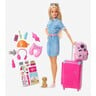 Barbie Travel Lead Doll With Puppy, Opening Suitcase, Stickers And 10+ Accessories, Multicolour, FWV25 