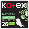 Kotex Natural Maxi Protect Thick 100% Cotton Pad Super Size with Wings 26 pcs
