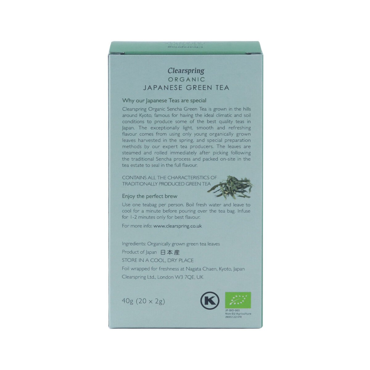 Clearspring  Organic Japanese Sencha Green Teabags 20pcs 40g