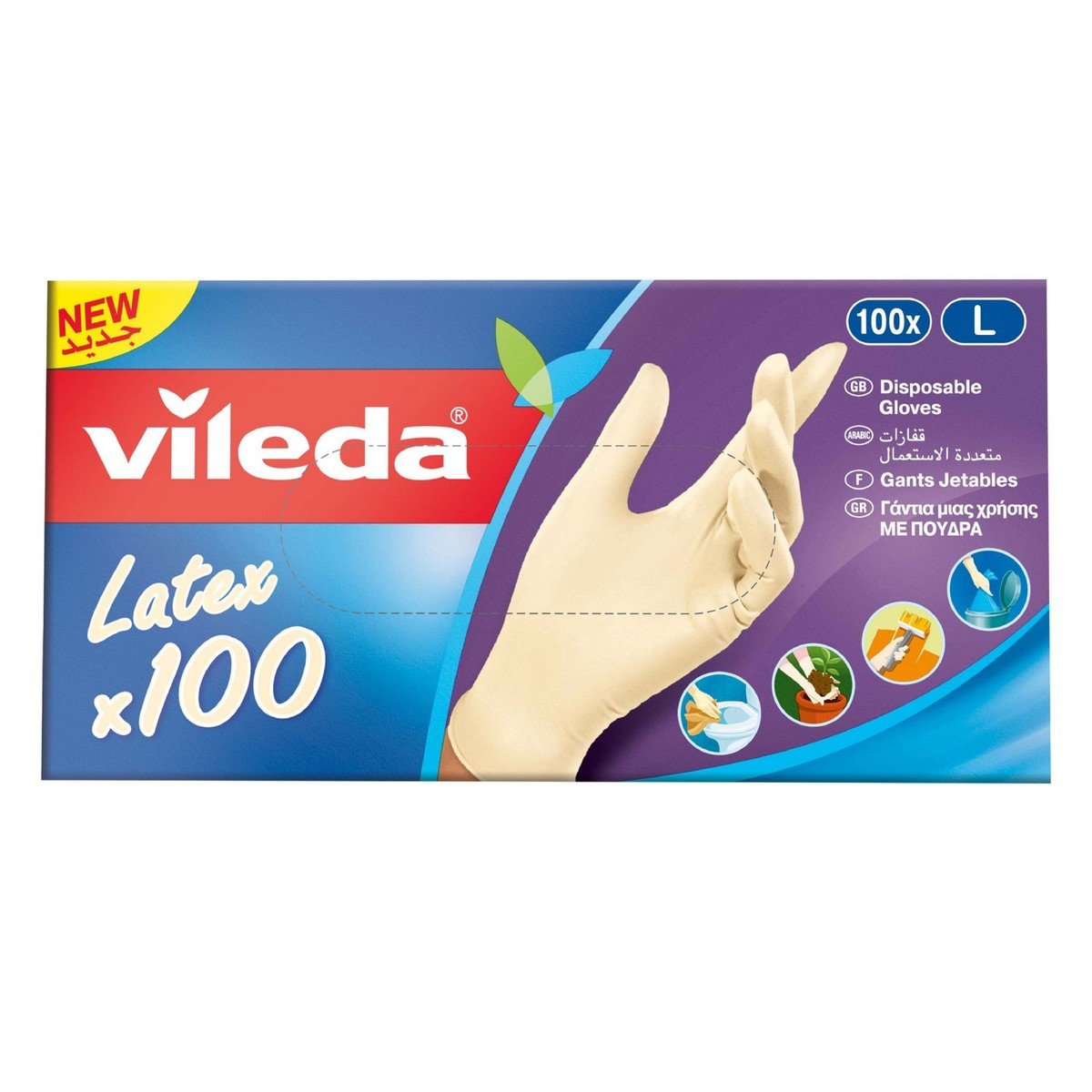 Vileda Disposable Latex Gloves Large 100pcs