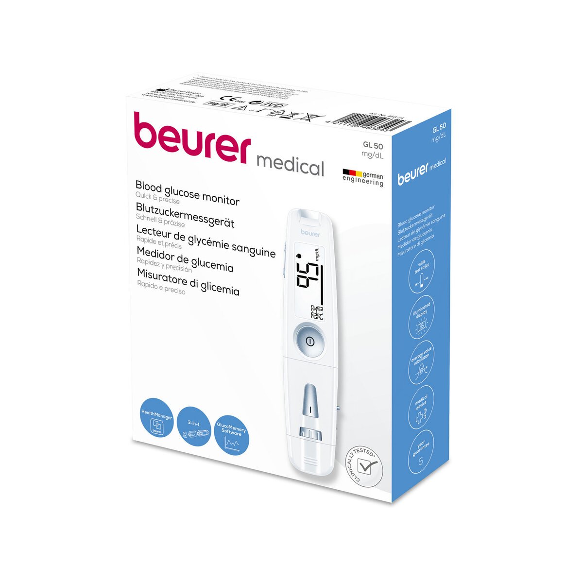 Beurer BP Monitor BM26 + Beurer 3in1 Blood Glucose Monitor GL50 + Test Strip GL50