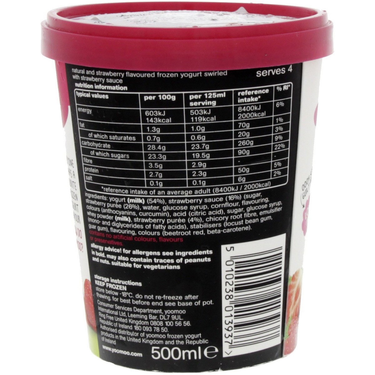 Yoo Moo Frozen Yogurt Strawberry Low Fat 500 ml