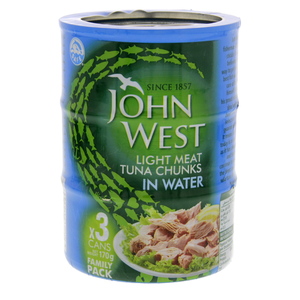 John West Light Meat Tuna Chunks In Water 3 x 170g