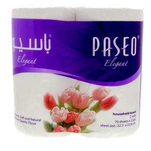 Paseo Elegant Kitchen Roll White 70 Sheets x 2 Ply 2 Roll
