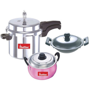 Chefline Aluminium Pressure Cooker 5Ltr +Appam Pan21cm+Fish Pot 21cm