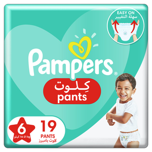 Pampers Baby-Dry Pants Diapers Size 6, 16+kg With Stretchy Sides for Better Fit 19pcs