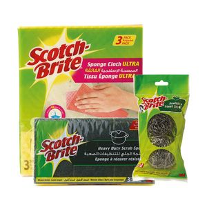 Scotch Brite Laminates 3pcs + Stainless Steel Spiral 2pcs + Sponge Cloth 3pcs