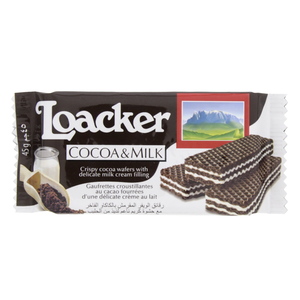 Loacker Crispy Wafers Cocoa & Milk Cream Filled 45g
