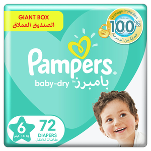 Pampers Baby-Dry Diapers Size 6, 13+kg with Leakage Protection 72pcs