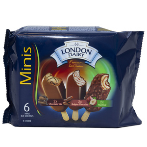 London Dairy Mini Ice Cream Stick (Chocolate Trio+Hazelnut+Belgian Chocolate) 6 x 60ml