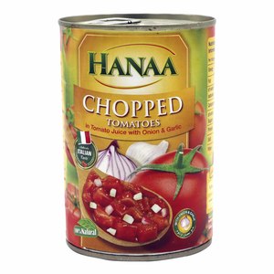 Hanaa Chopped Tomatoes In Tomato Juice With Onion And Garlic 400g