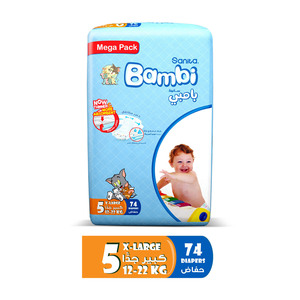 Sanita Bambi Baby Diaper Mega Pack Size 5 Extra Large 12-22kg 74pcs