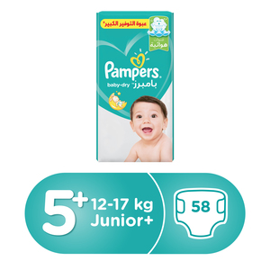 Pampers Baby Dry Diapers Size 5+ 12-17kg 58pcs