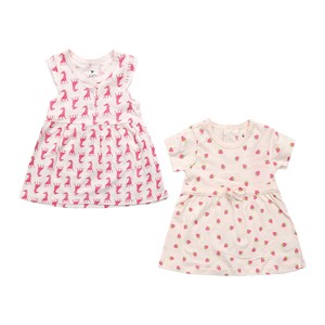 Eten Infants Girls Dress Short Sleeve 2Pcs White Pink 6M