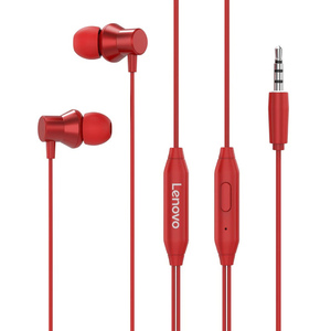 Lenovo Wired in Ear Earphone 3.5mm Headphone with Mic Volume Control HF130, Red