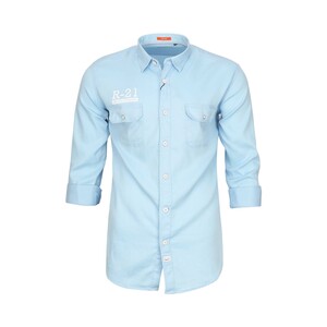 River Blue Men's Casual Shirt Long Sleeve SM03141L Sky Blue Medium