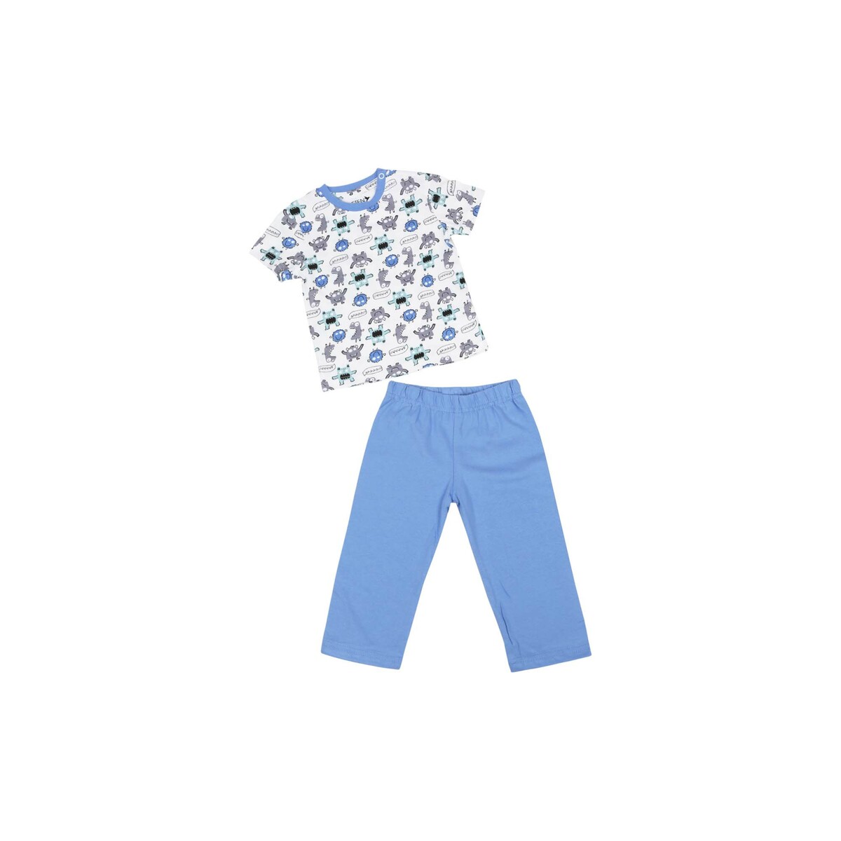 Eten Infants Boys Pyjama Set Short Sleeve White Blue SCCIBPSS08 6M