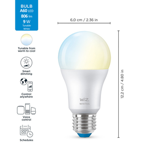 Wiz Wi-Fi Tunable Smart Bulb White 9W A60 E27 806lm