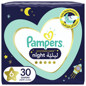 Pampers Premium Care Night Diapers Size 6, 14+kg 30pcs