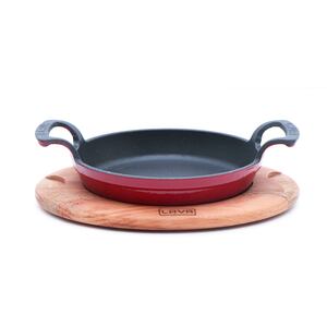 Lava Wooden Base Cast Iron Sizzler Pan Round AH222BE 16cm
