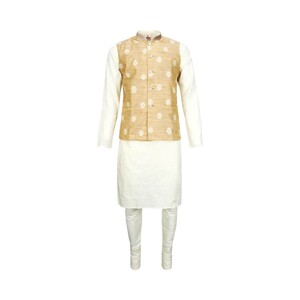 Men's Long Sleeve Kurta Pyjama White 3Pc Set L519501A, Large