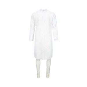 Men's Long Sleeve Kurta Pyjama Set White L519KP101D, Medium