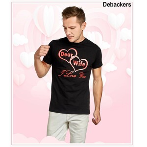Debackers Men's Couple Round Neck T-Shirt Short Sleeve, Wife, Medium