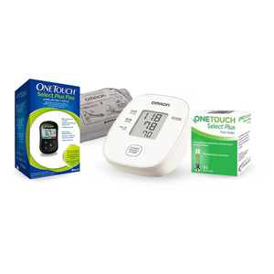 Omron Blood Pressure Monitor M1 Basic  + One Touch Select Blood Glucometer +  50 Strips
