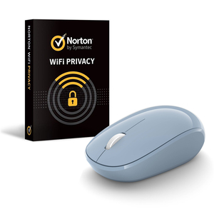 Microsoft Bluetooth Mouse Pastel Blue + Norton WiFi Privacy (Combo Pack)