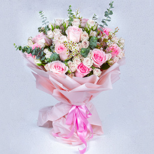 Premium Bouquet Of Roses, Spray Roses, Wax Flower, Eucalyptus In Exotic Packing