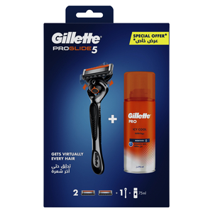 Gillette ProGlide 5 1 Handle + 2 Blades + Icy Cool Shave Gel 75ml