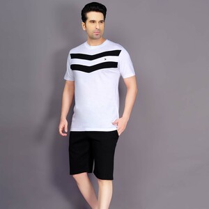 Eten Men's Night Wear Set Top & 3/4 Shorts MNP-13WT, White-Large