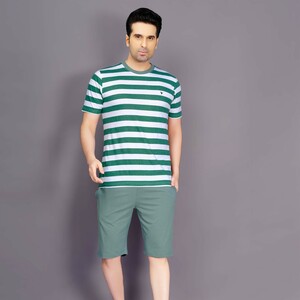 Eten Men's Night Wear Set Top & 3/4 Shorts MNP-15GR, Green-Extra Large