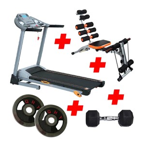 Techno Gear Motorized Treadmill YK-0642C-1 2HP + Six Pack Care RD28 + Dumbbell 8Kg 1Piece + Chrome Weight 2Piece Plate 10Kg