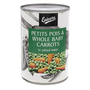 Epicure Petits Pois And Whole Baby Carrots In Salted Water 400g
