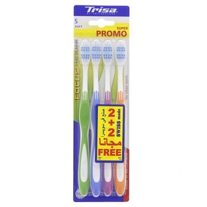 Trisa Focus Toothbrush Soft Assorted 4pcs