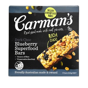 Carmans Dark Choc Blueberry Superfood Bars 210g