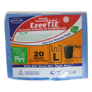 Ezeetie Tie Handle Hi Density PE Garbage Bag Large 20pcs