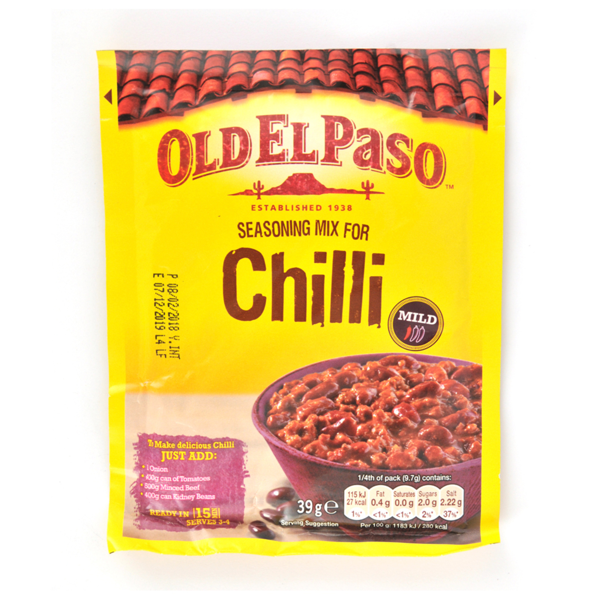 Old El Paso Seasoning Mix For Chilli Mild 39g